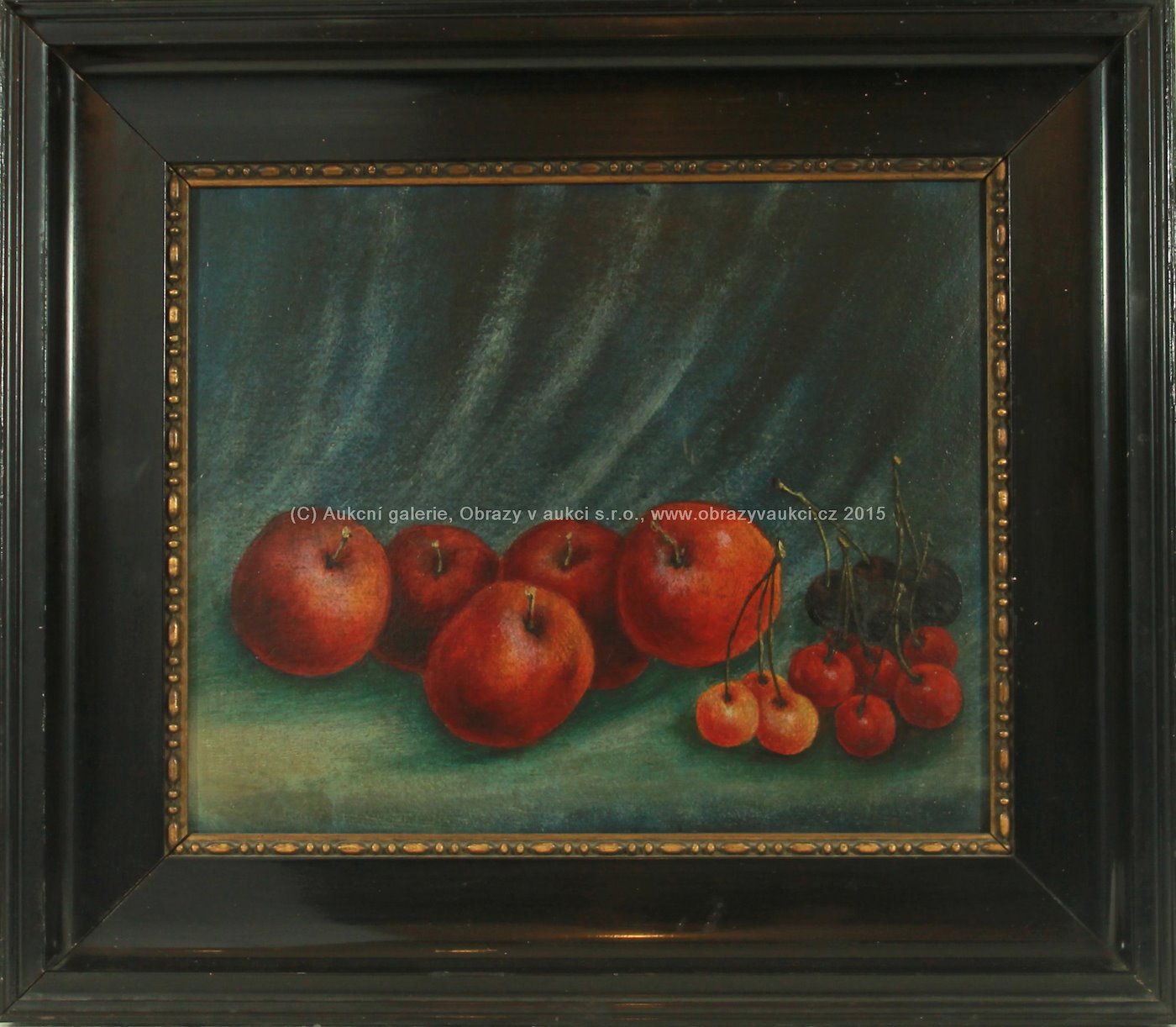 nesignováno - Zátiší s jablky a třešněmi