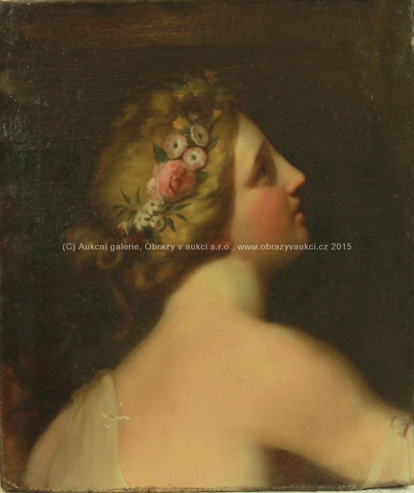středoevropský malíř 19. století - Dívka s květy ve vlasech
