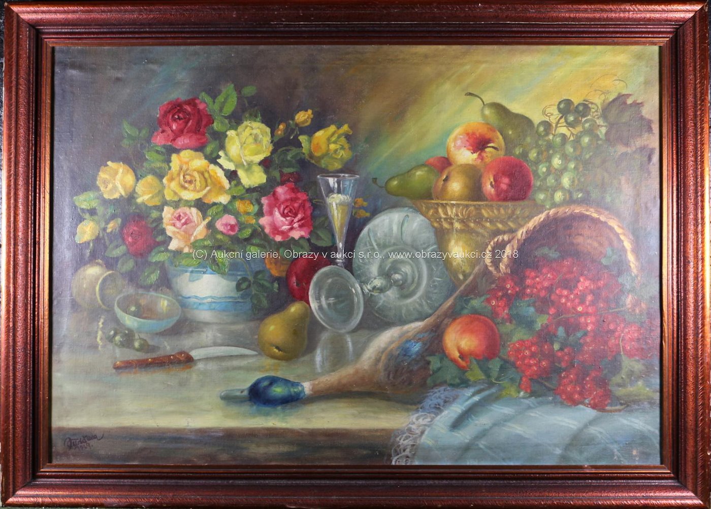 Josef Kudělka - Zátiší s květinami a ovocem