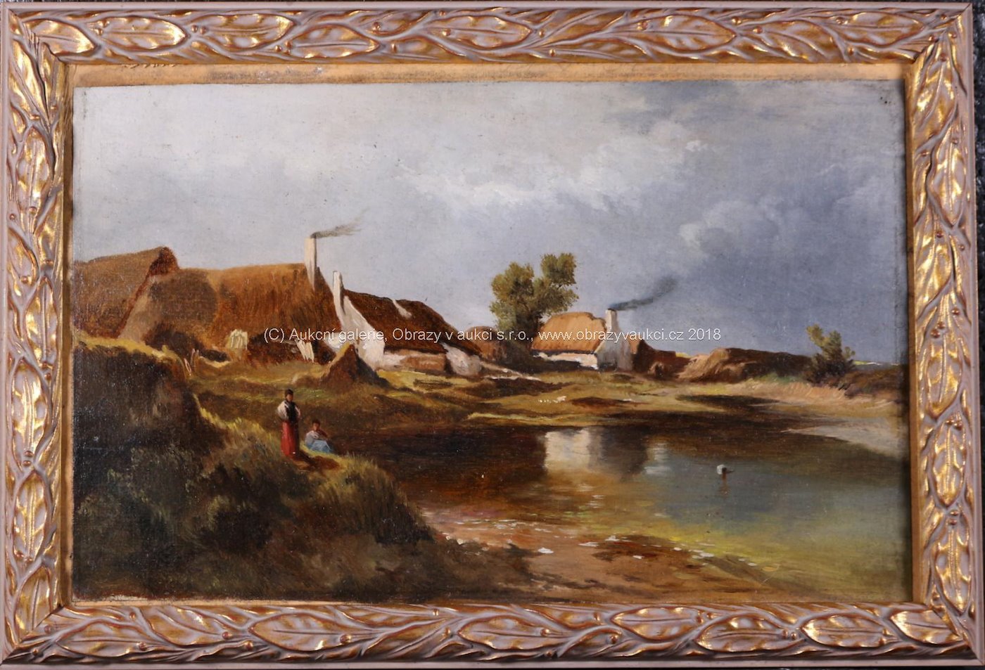středoevropský malíř konce 19. stol. - U rybníka za vesnicí