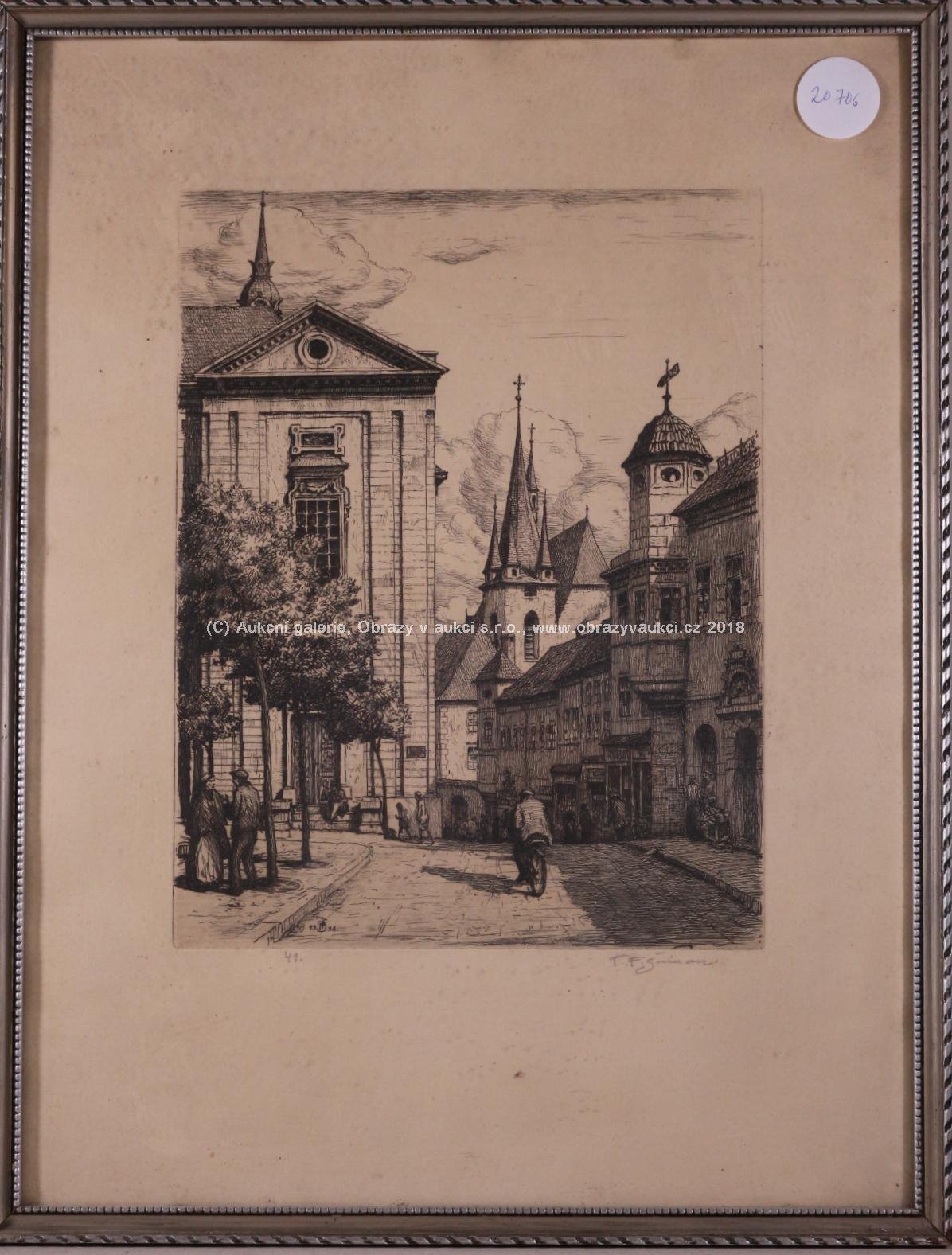 T. F. Šimon - Slaný - pohled z náměstí ke kostelu