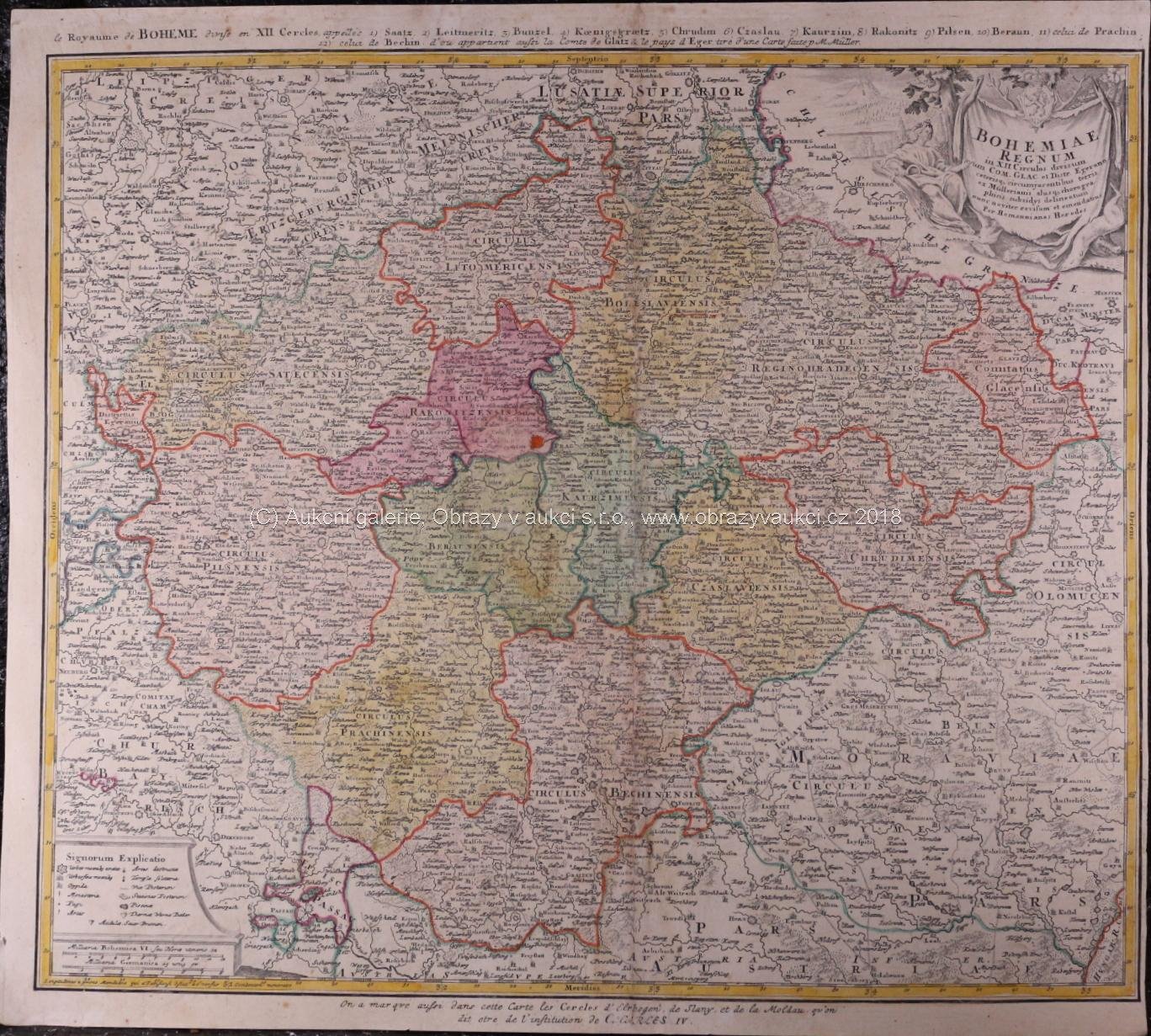 . - Mapa českého království se 12-ti vyznačenými okresy + Kladské hrabství