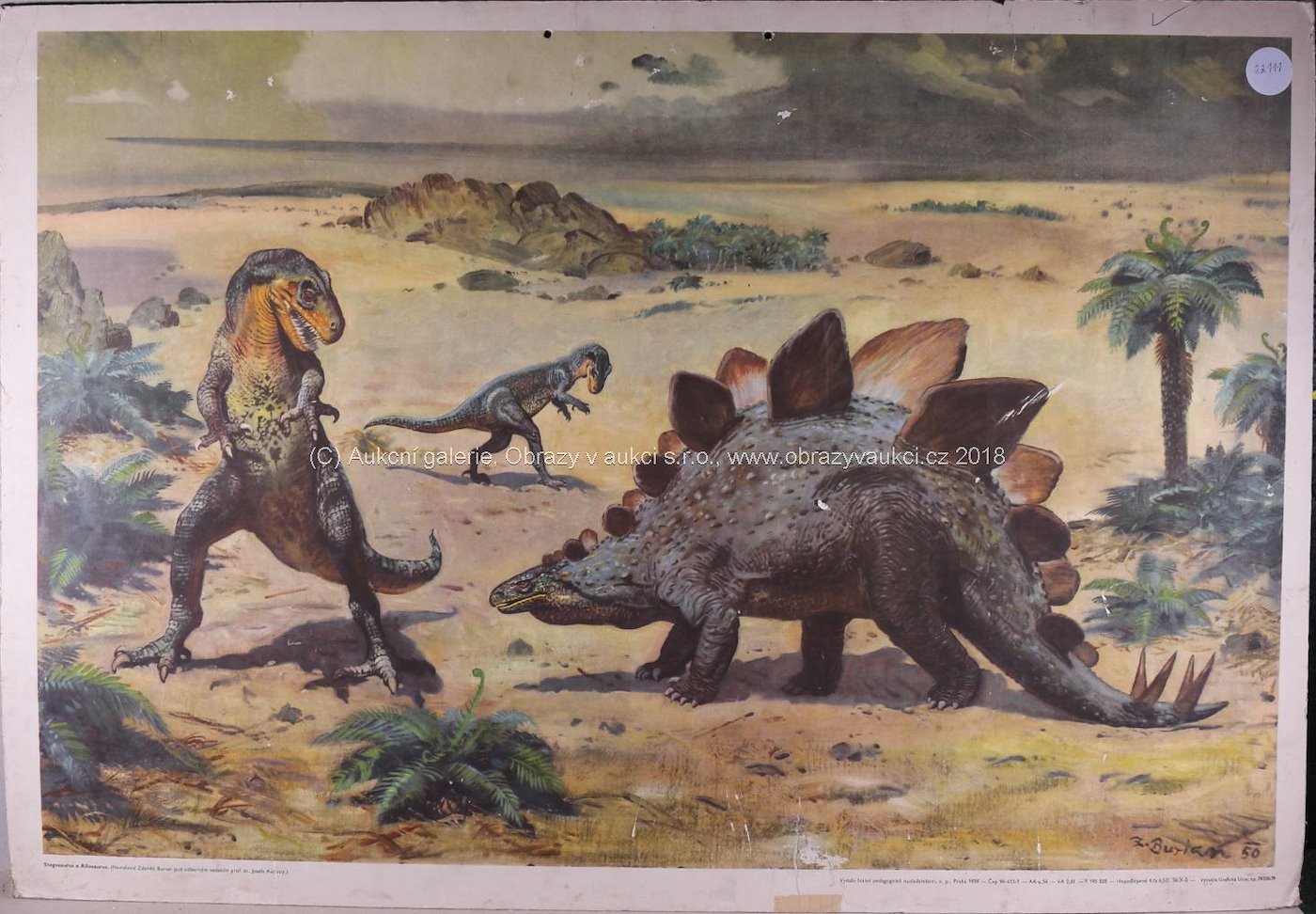Zdeněk Burian - Školní plakát: Allosaurus a stegosaurus
