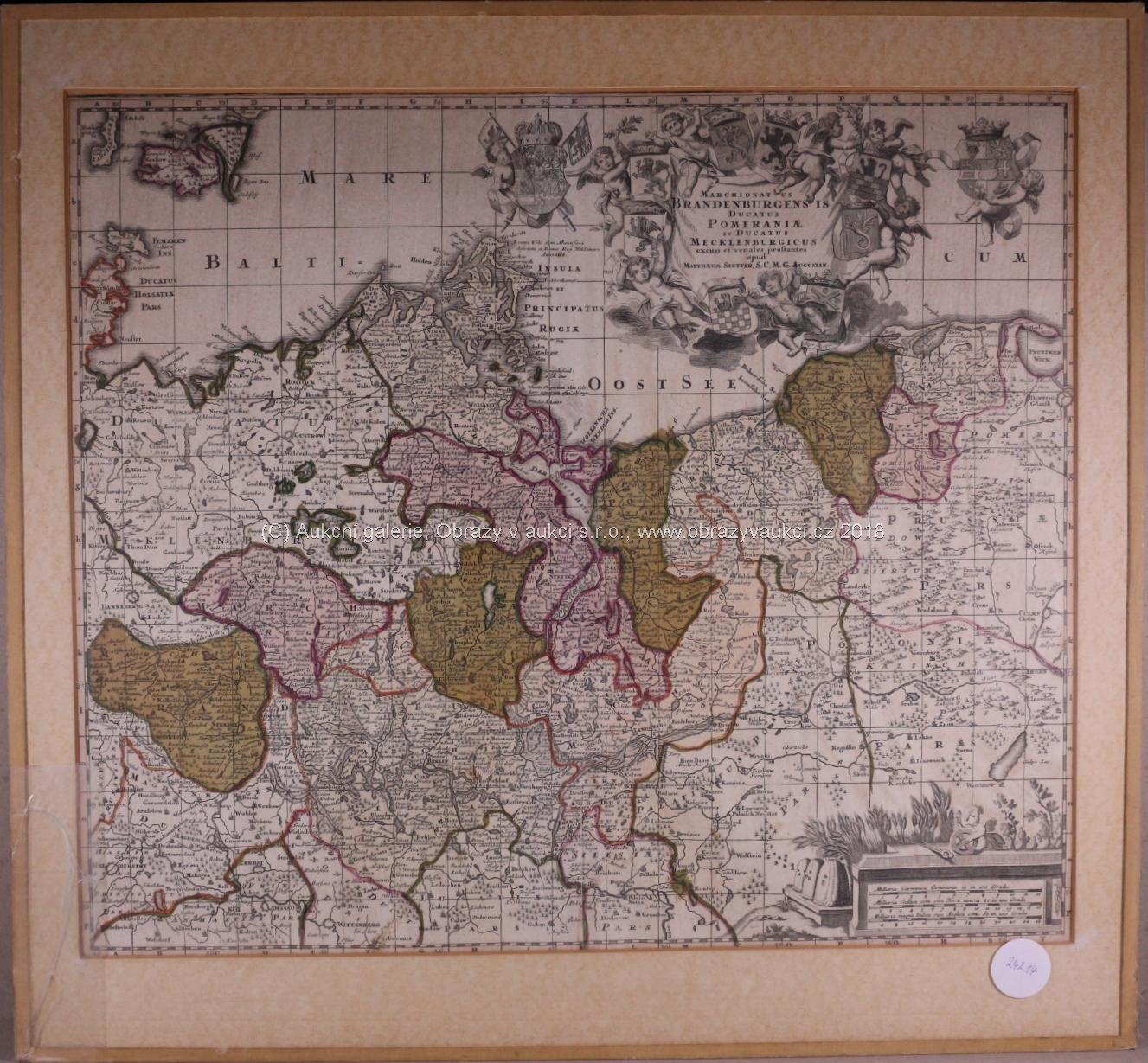 Matheus Seutter - Mapa Brandenburska, Pomořanska, Meklenburska s částí Polska a Frýdlantska