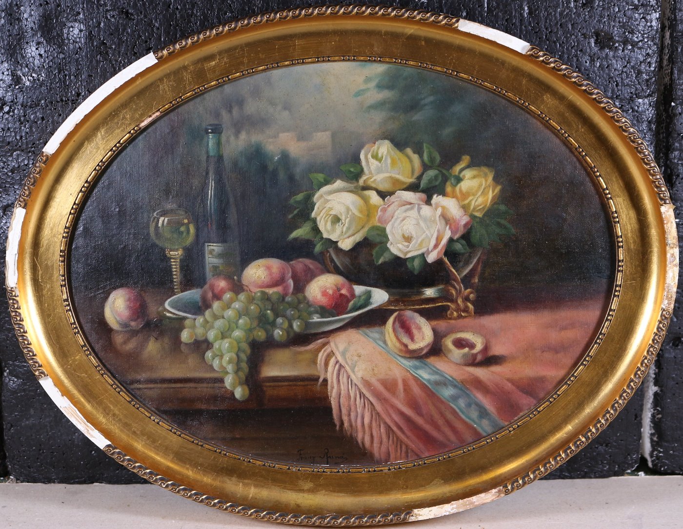 Franz Rund - Zátiší s růžemi a ovocem