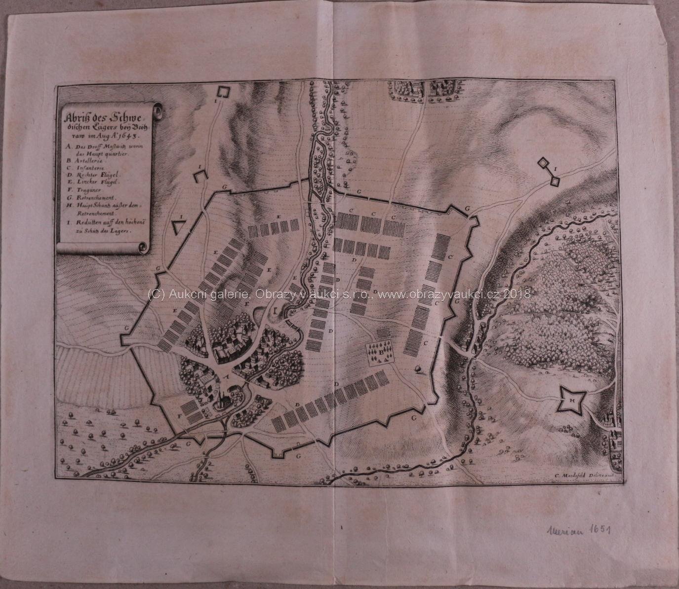 Kaspar Merian - Město Přerov obležené Švédy v srpnu 1643 (Švédské ležení)