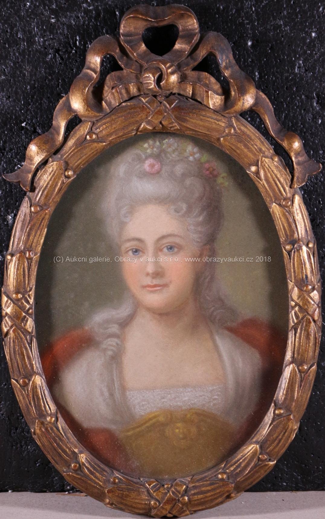 středoevropský malíř konce 18. a počátku 19. stol. - Portrét dámy s květinami ve vlasech