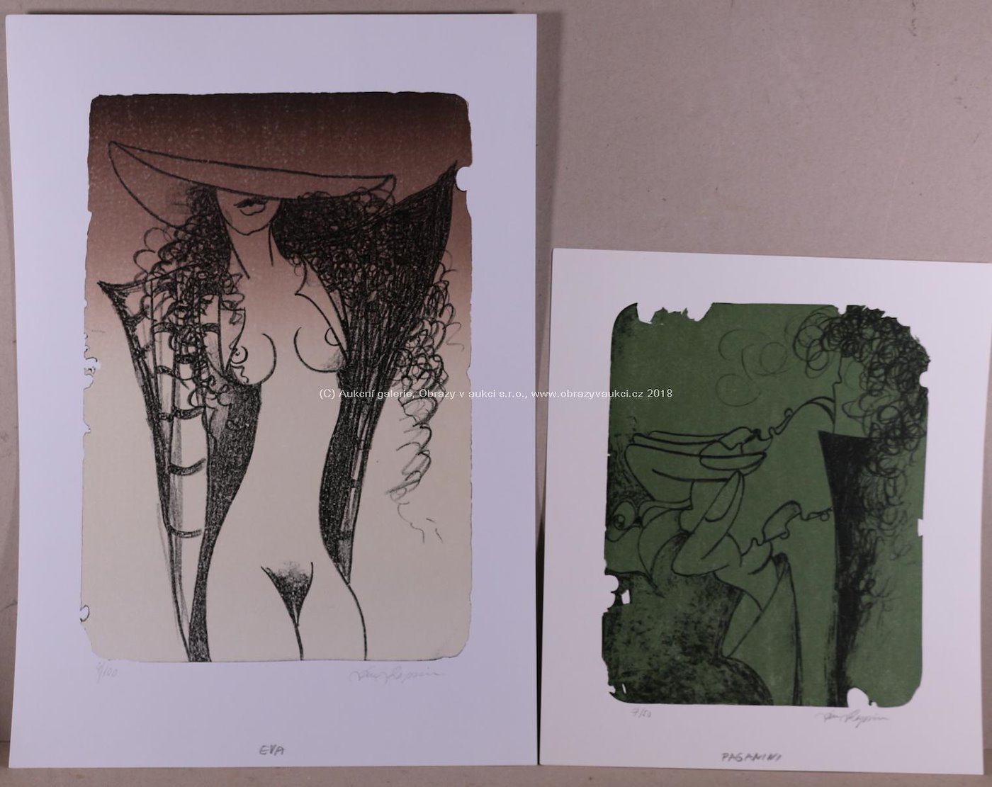 Jan Rapin - Soubor 4 litografií: Triv, Paganini, Diana, Eva