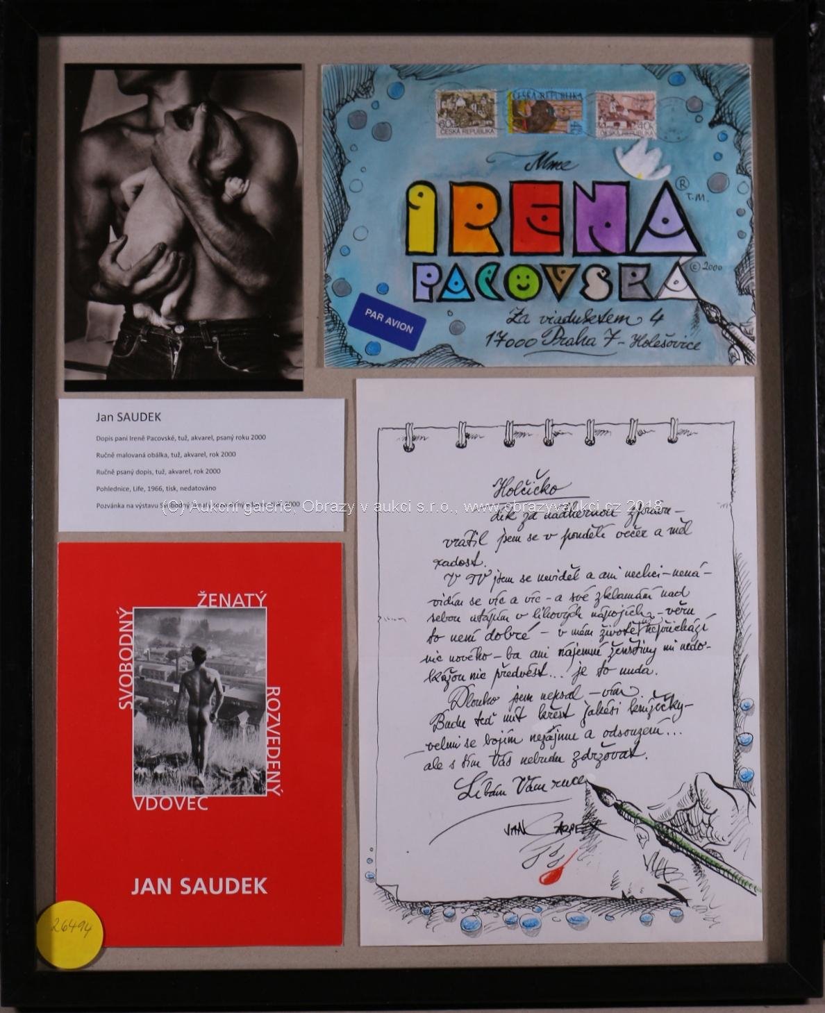 Jan Saudek - Dopis, Obálka, Pohlednice a Pozvánka na výstavu