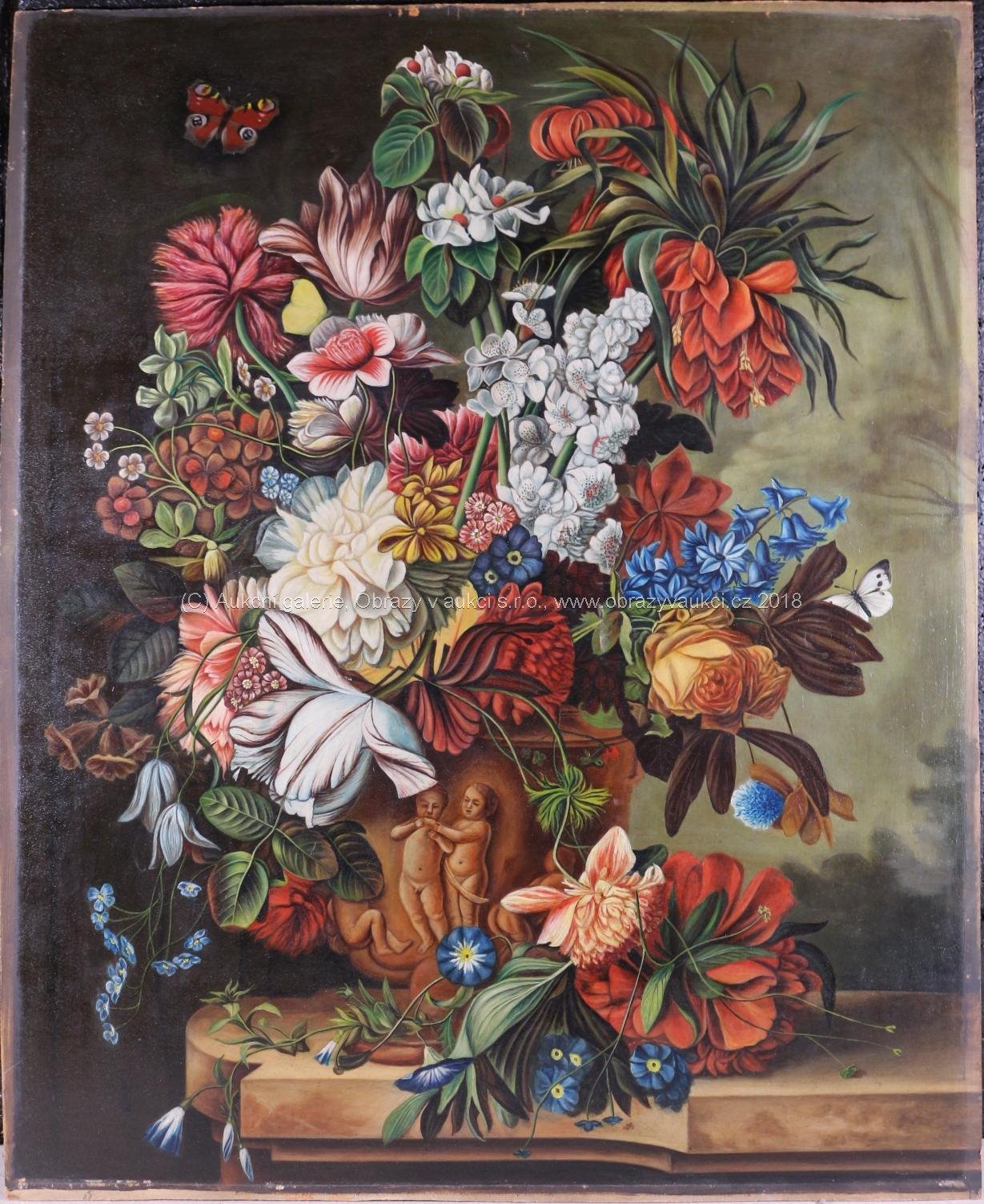 středoevropský malíř 20. stol. - Zátiší s kyticí a motýli