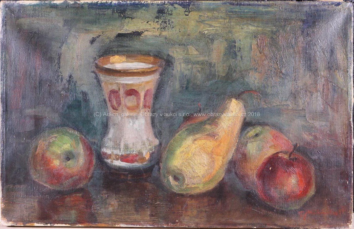 František Mikulka - Zátiší s pohárem a ovocem