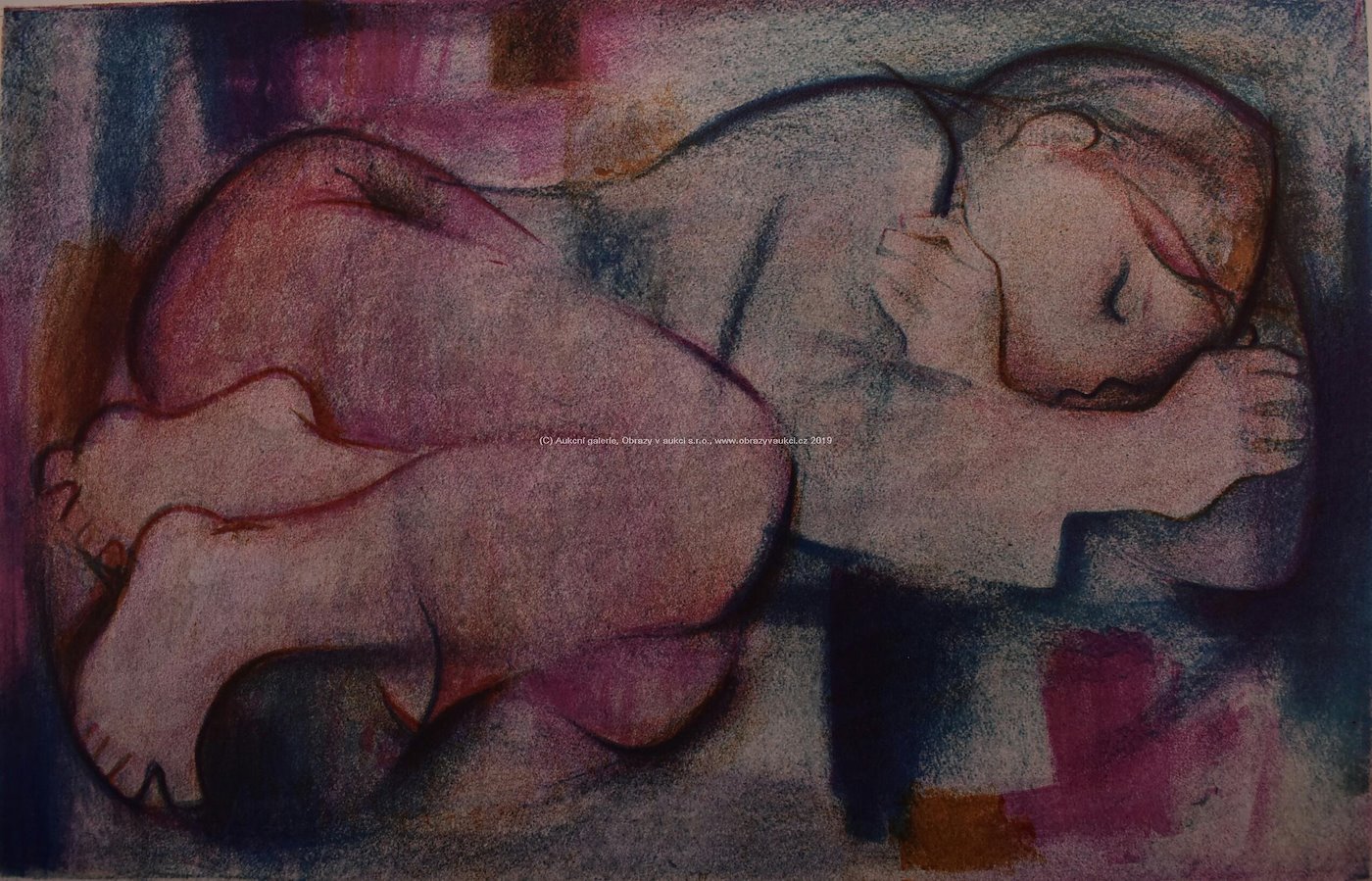 Alfréd Fuchs - Soubor dvou litografií: Spící dívka a Dívka s koláčem