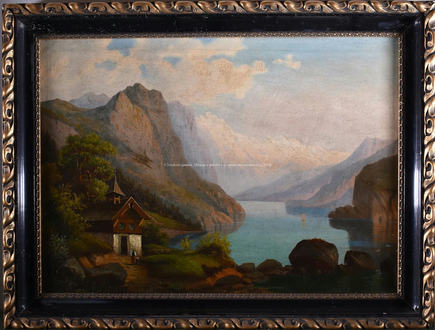 středoevropský malíř 19. stol. - Jezero v horách