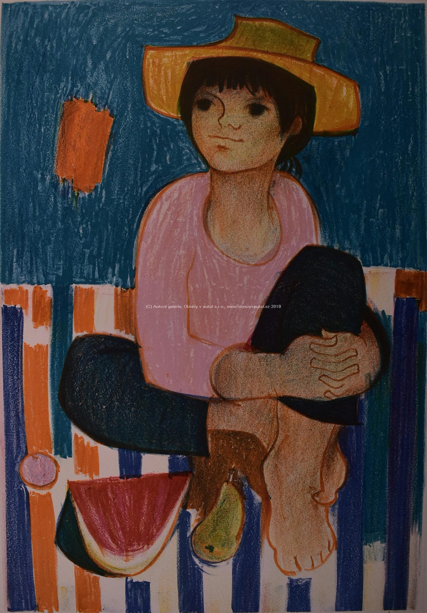 Alfréd Fuchs - Soubor 2 litografií: Dívka s melounem a Ležící dívka