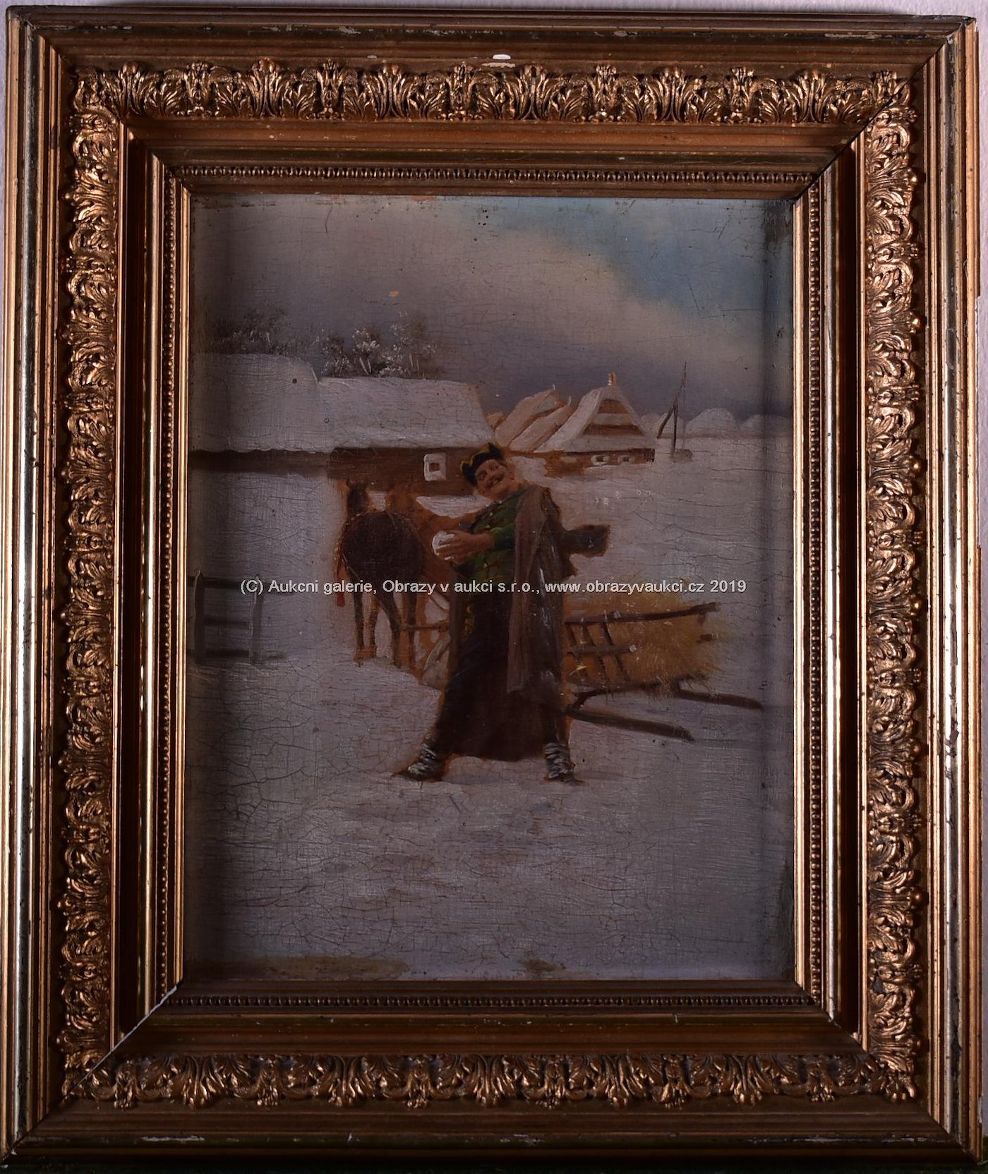 východoevropský malíř konec 19. století - Zima na ruské vsi