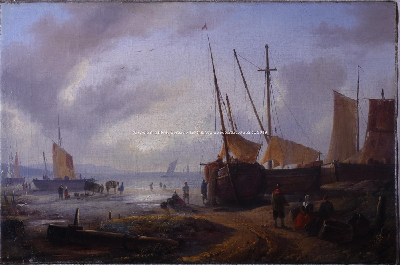 evropský malíř 19. stol. - Lodě na pobřeží