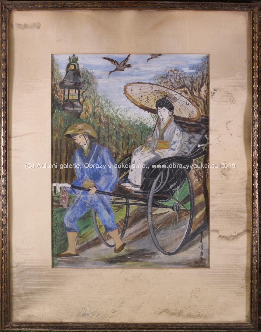 asijský malíř prvni polovina 20.století - Rikša