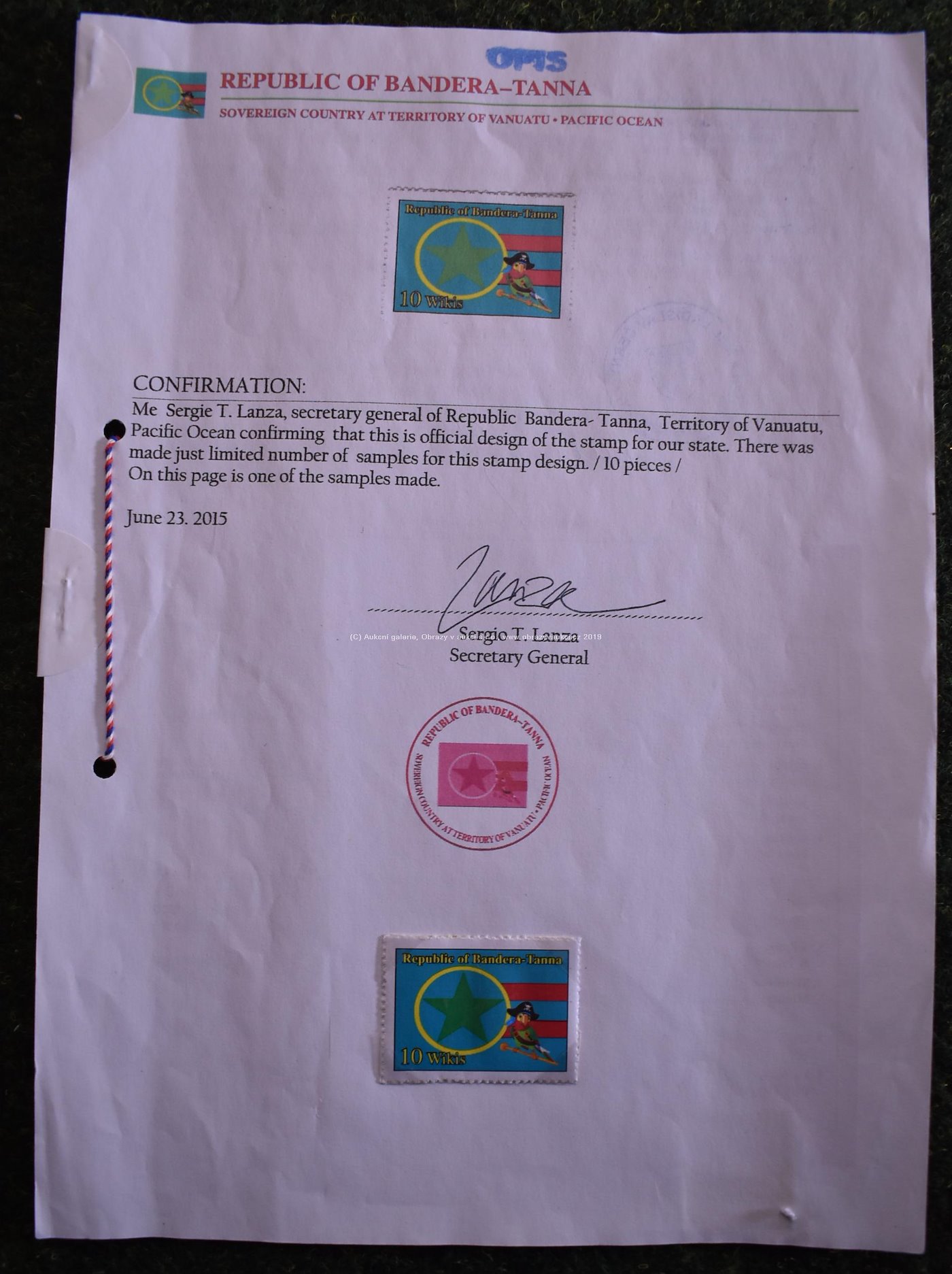 . - Poštovní známka republiky Bandera - Tanna