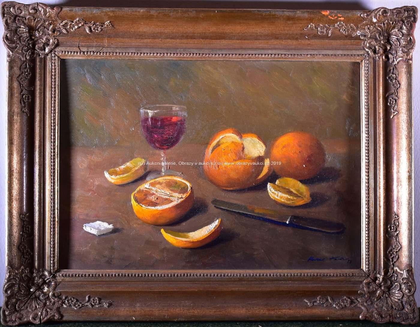 Karel Hodr - Zátiší s vínem a pomeranči