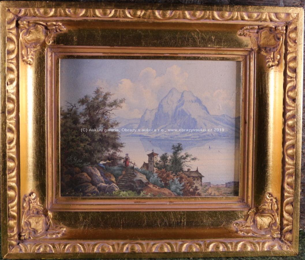 středoevropský malíř přelomu 19. a 20. stol. - U horského jezera 