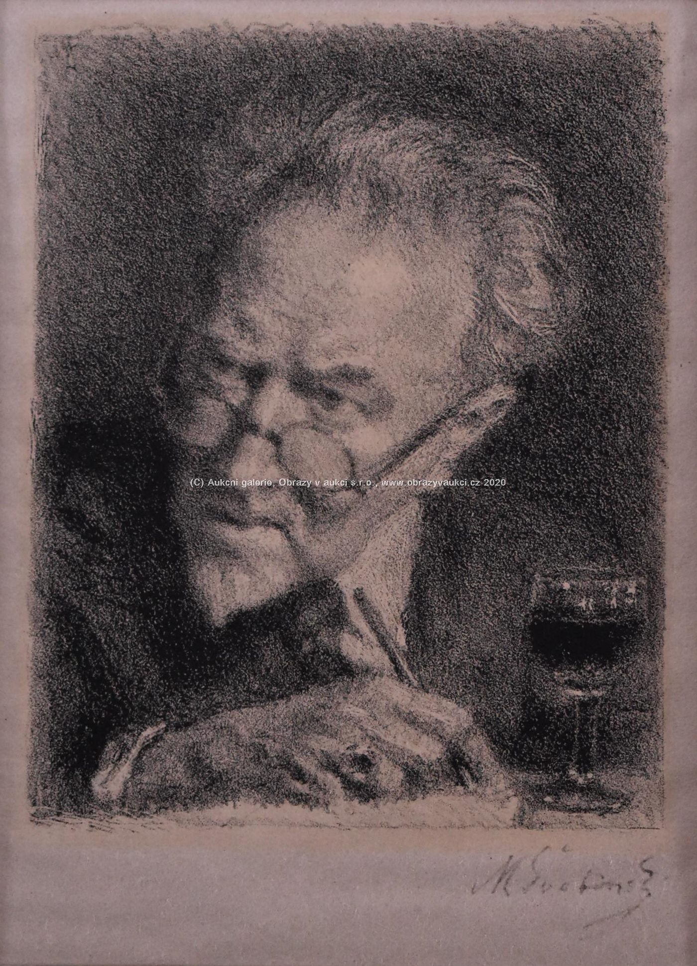 Max Švabinský - Autoportrét se sklenkou vína