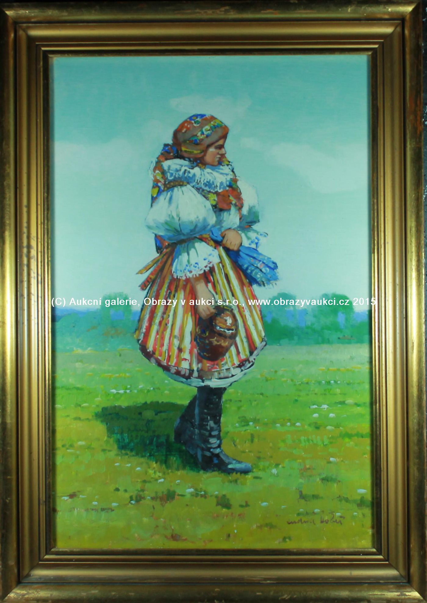 Ludvík Dobeš - Párové obrazy - dívka a chlapec v kroji