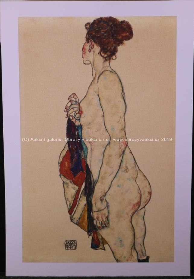 Egon Schiele - Dívka s pestrou tkaninou