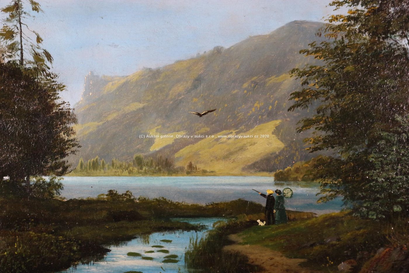 středoevropský malíř 2.pol.19.stol. (monogramováno A.H.) - Na procházce u řeky 