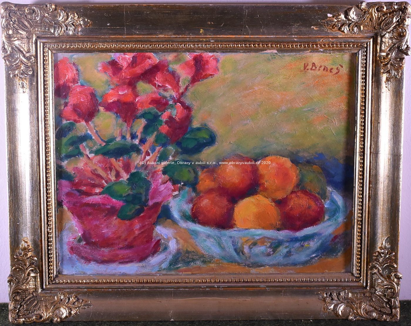 Vincenc Beneš - Zátiší s květinou a ovocem