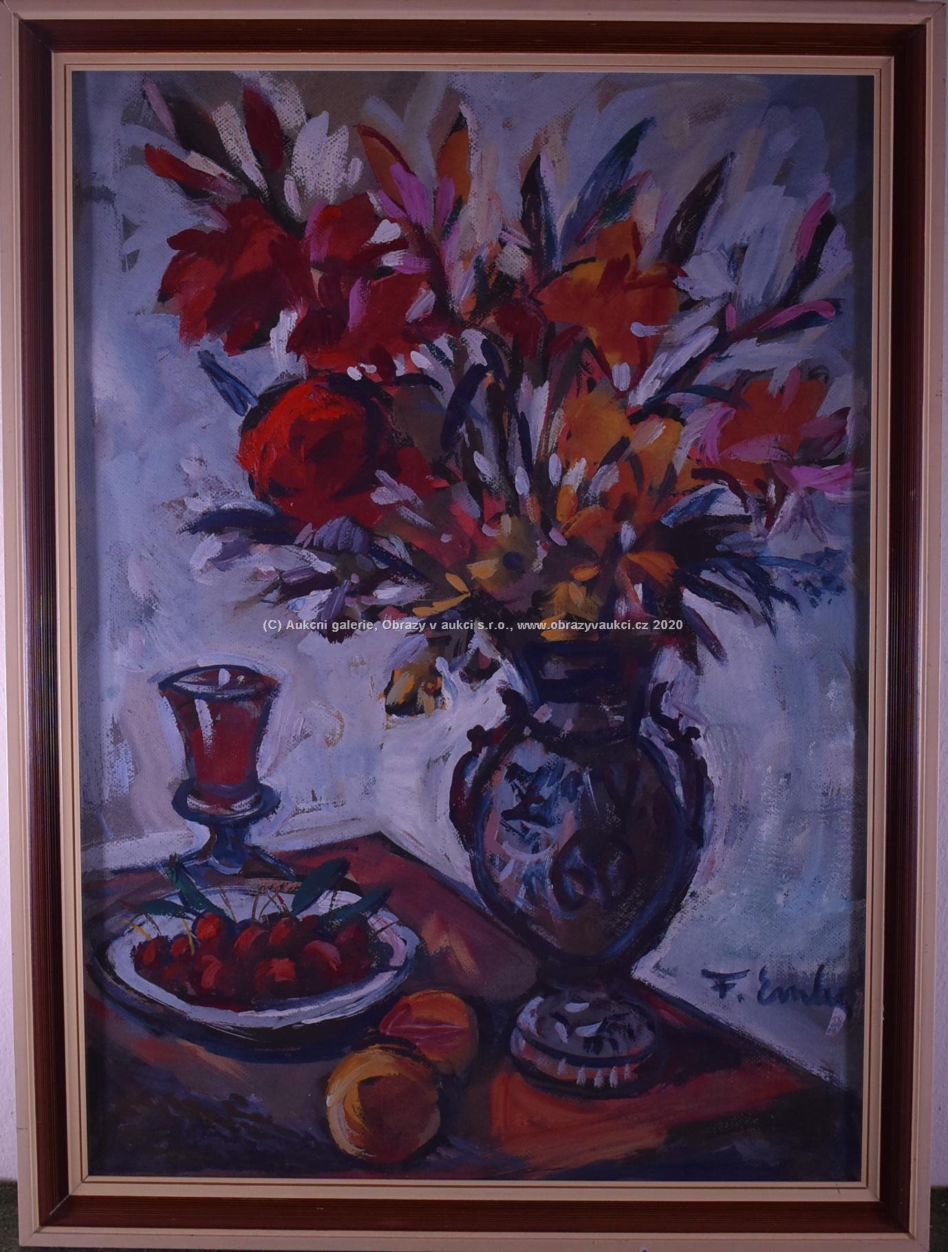 František Emler - Zátiší s květinou a ovocem