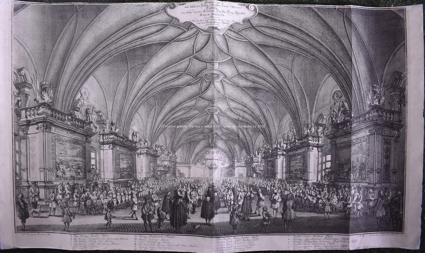 podle Josefa Dietzlera ryl Rentz, Lázně Kuks - Hostina u příležitosti korunovace císařovny Marie Terezie 12.5.1743 na Pražském hradě