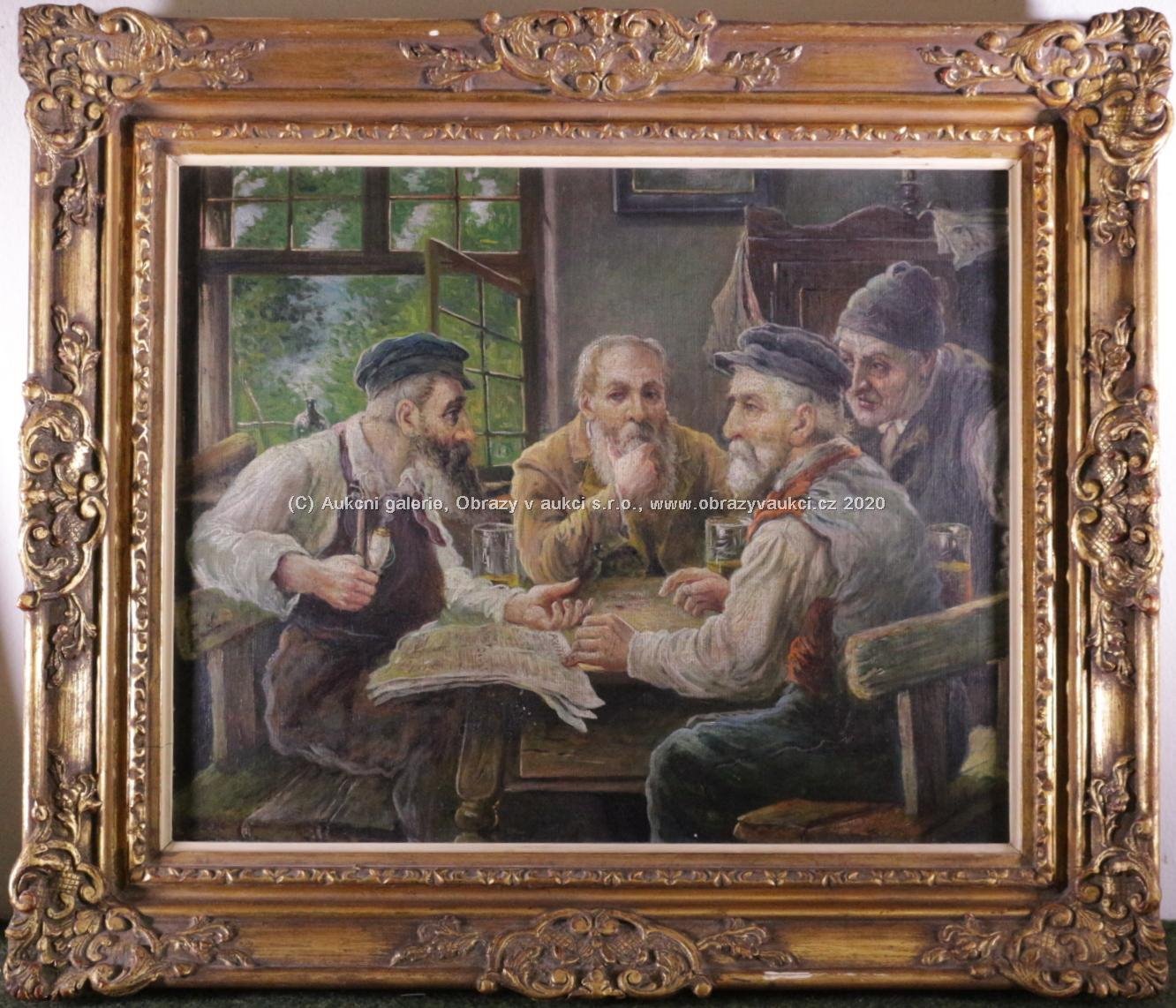 evropský malíř konce 19. stol. - Chlapi v krčmě