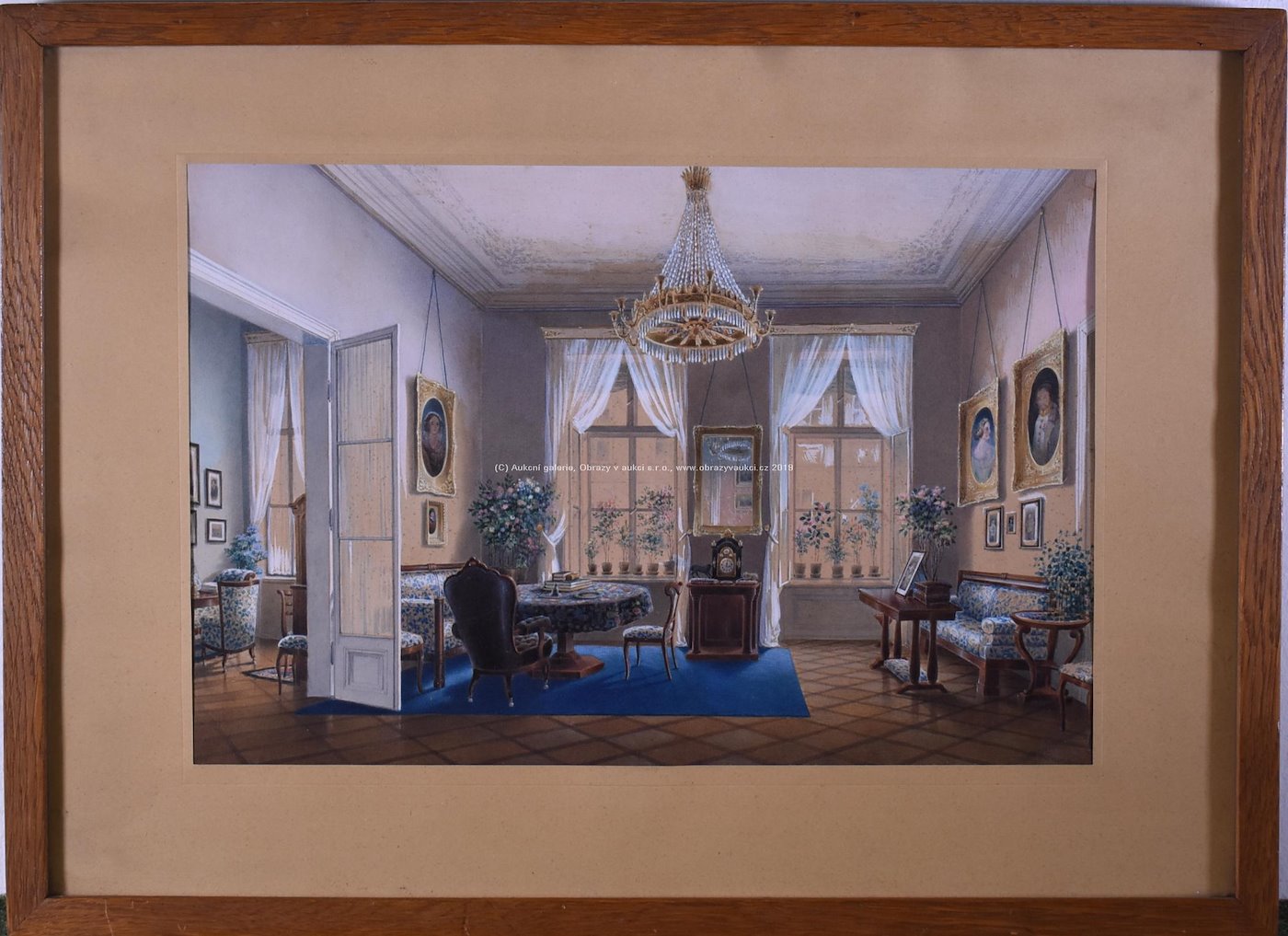 kvalitní český malíř kolem roku 1910 - Interiér pokoje