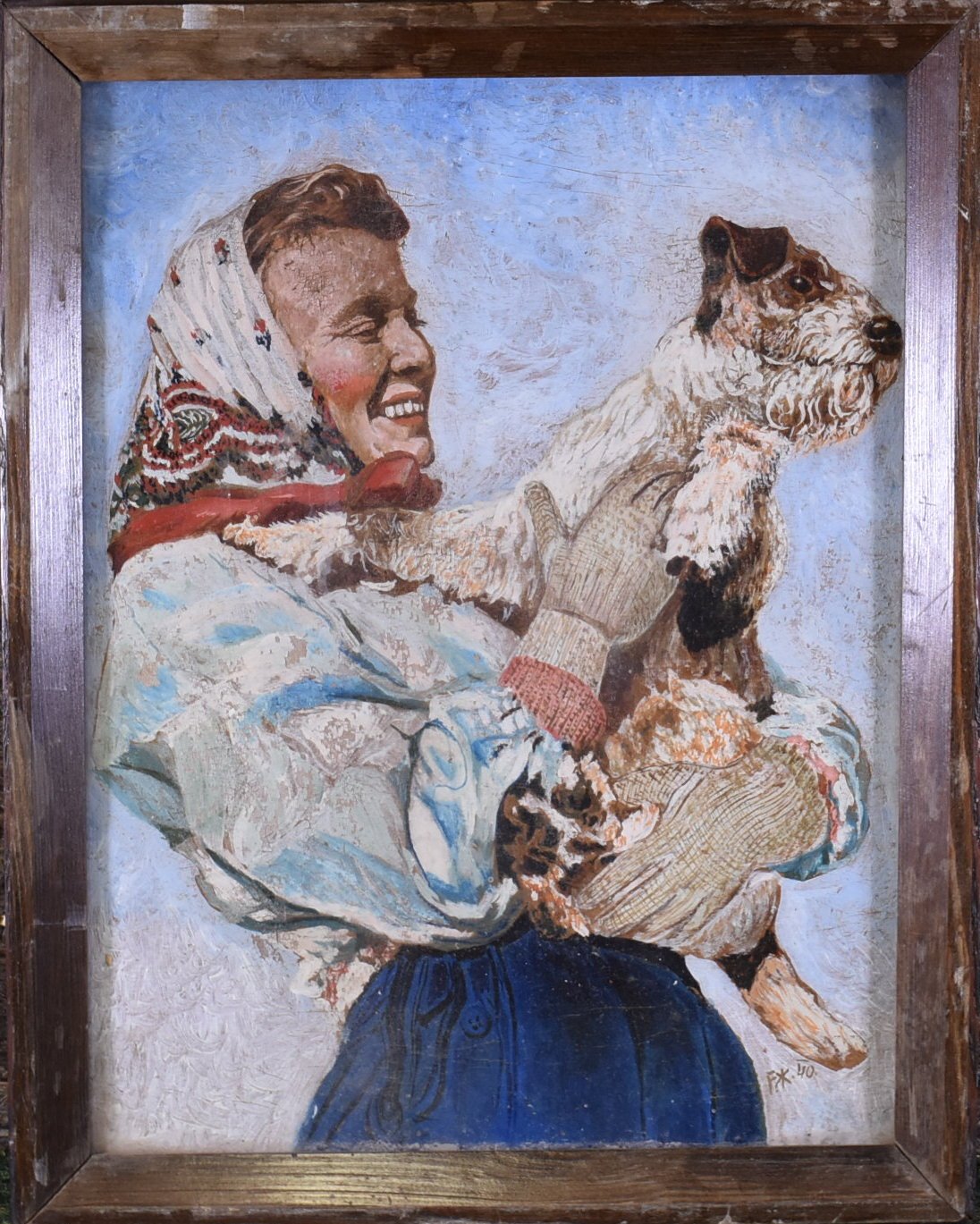 monogramováno F - Žena s psíkem