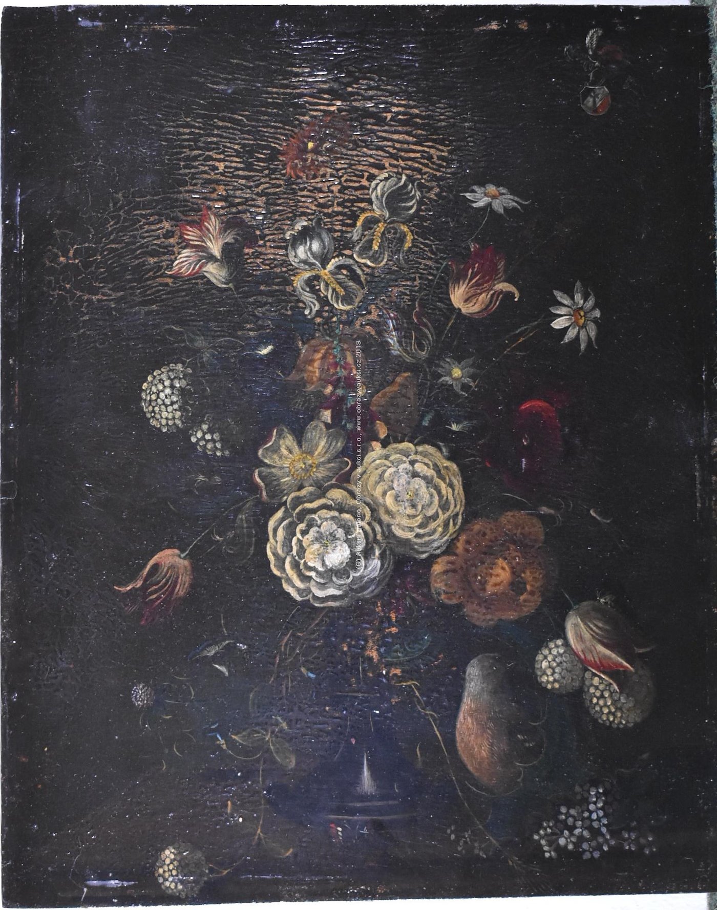 středoevropský malíř přelomu 18-19. století - Zátiší s ptáčkem a kyticí
