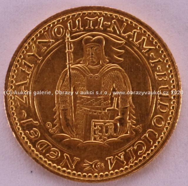 . - Zlatá mince Svatý Václav Jednodukát Československý 1924, Au 986/000, hmotnost 3,49g.