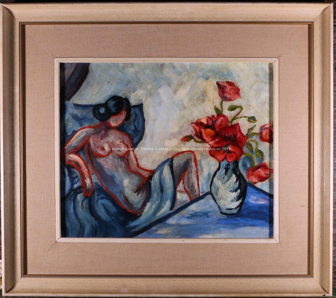 český nebo slovenský malíř 1. poloviny 20. století - Akt s květinou