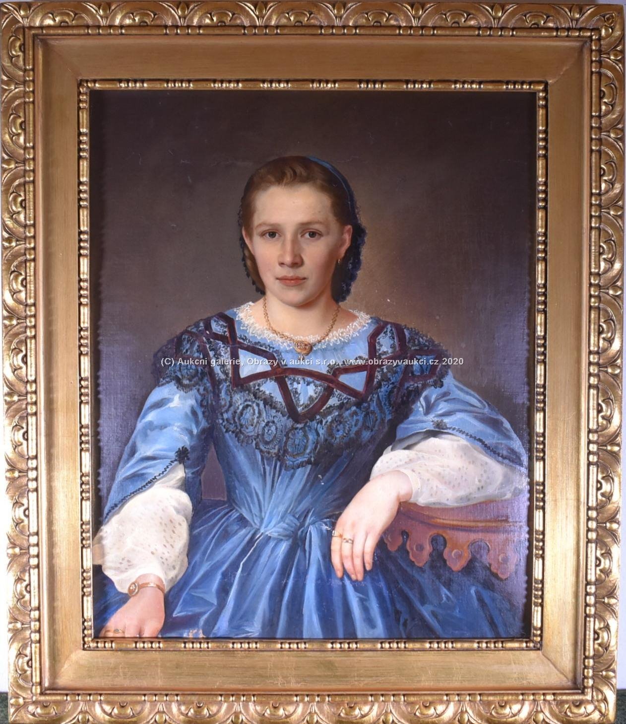středoevropský malíř 19. stol. - Půvabná dívka v modrém