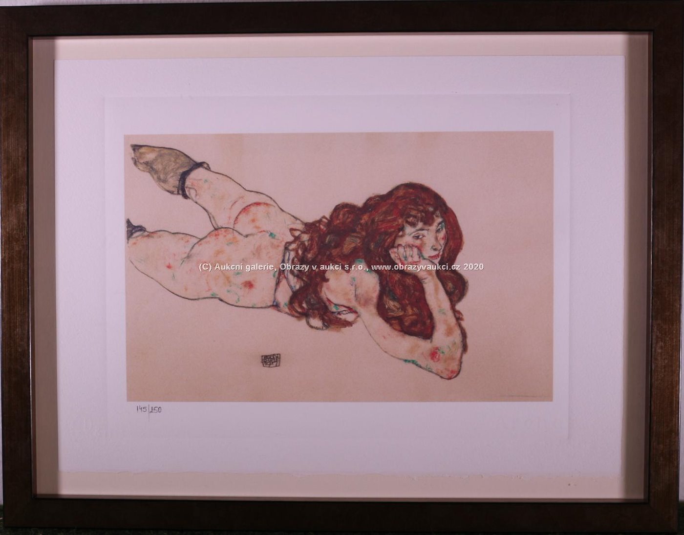 Egon Schiele - Auf dem Bauch liegender weiblicher Akt