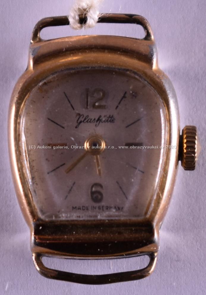 značeno Glashuette - Dámské náramkové hodinky, obecný kov, pozlaceno, hrubá hmotnost 7,58 g