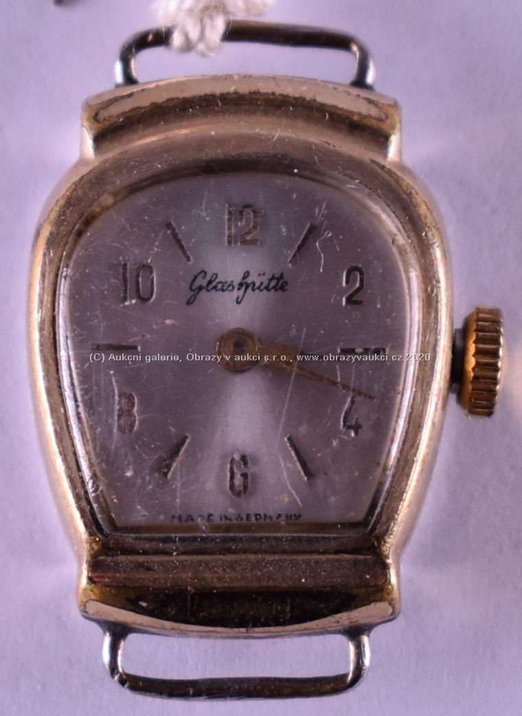 značeno Glashuette - Dámské náramkové hodinky, obecný kov, pozlaceno, hrubá hmotnost 7,54 g