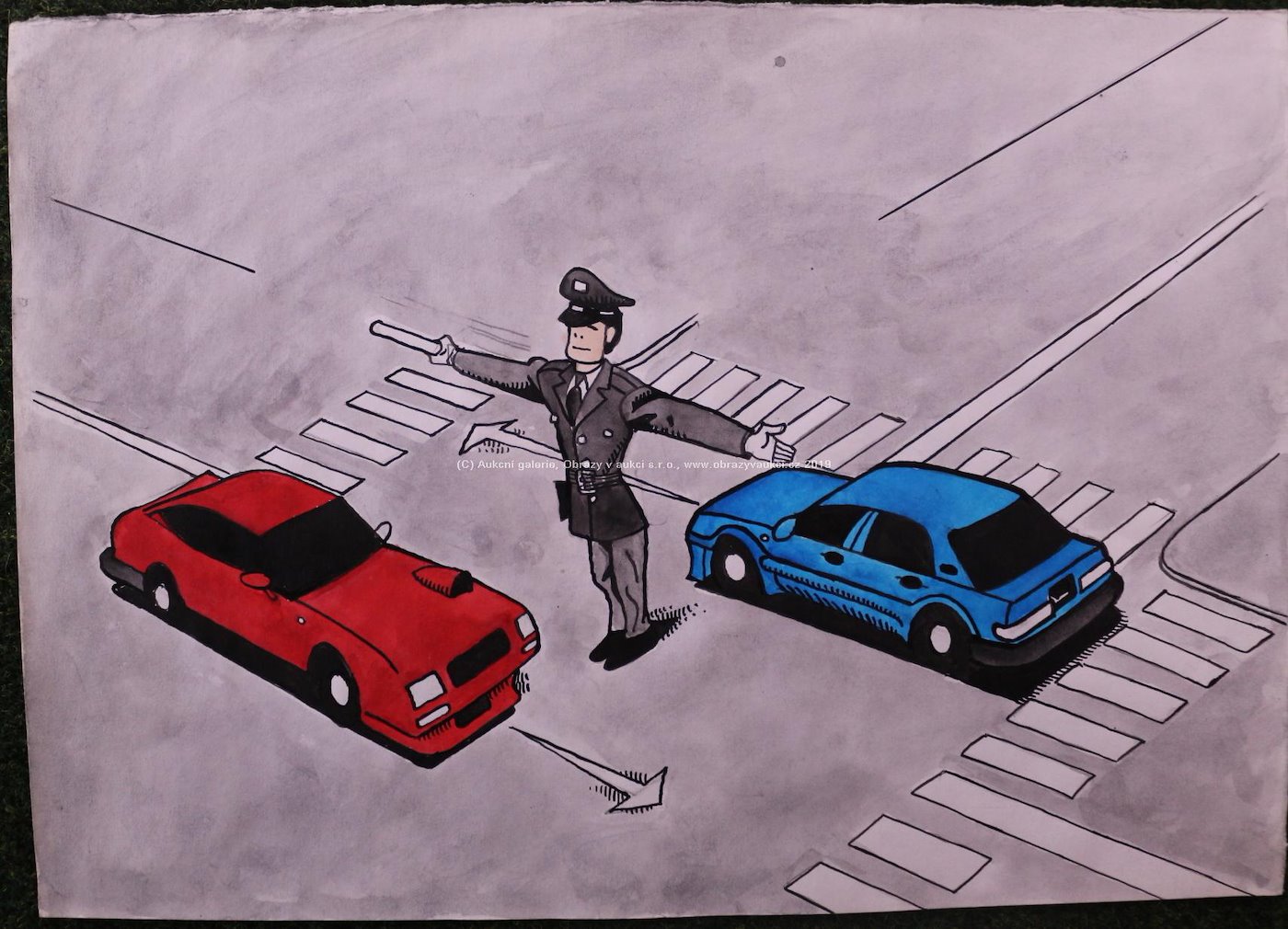 Kája Saudek - Červené a modré auto na křižovatce