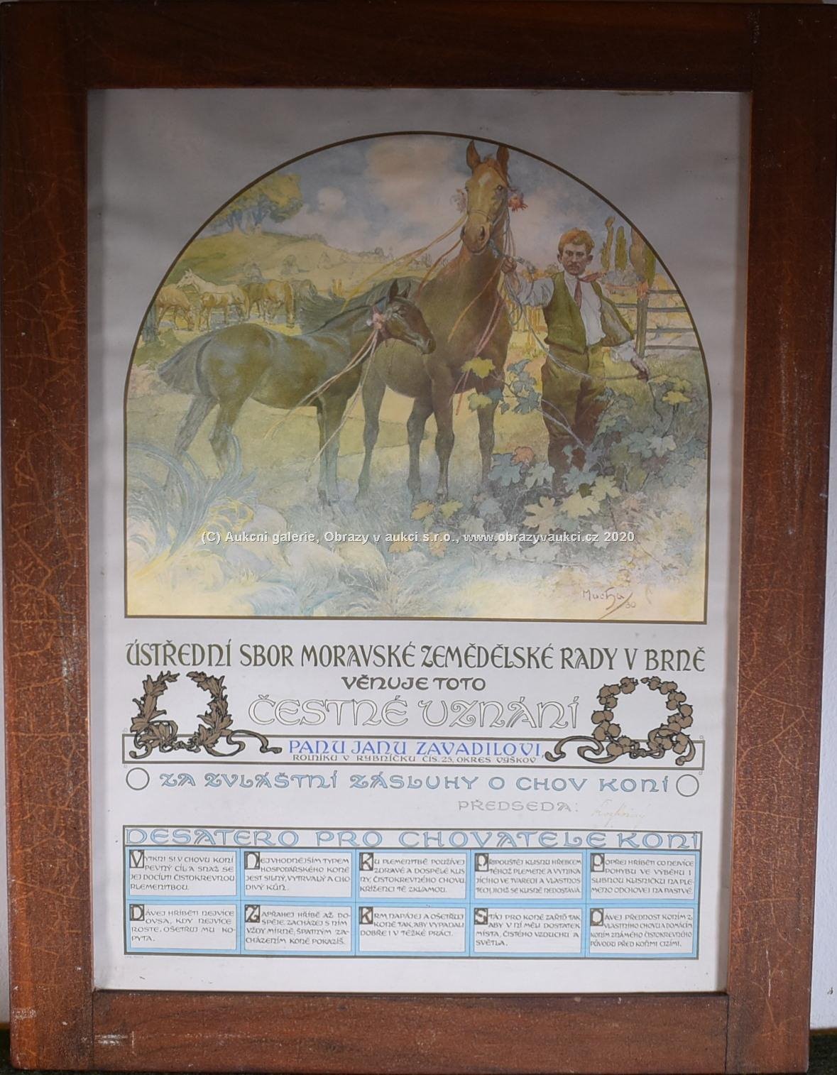 Alfons Mucha - Čestné uznání za zásluhy o chov koní