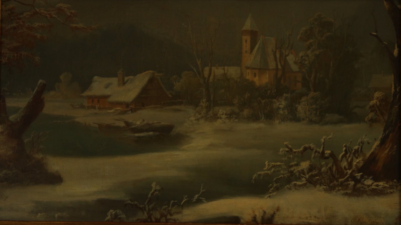 neznámý autor, signováno C. Piepenhagen - Zimní krajina s kostelíkem