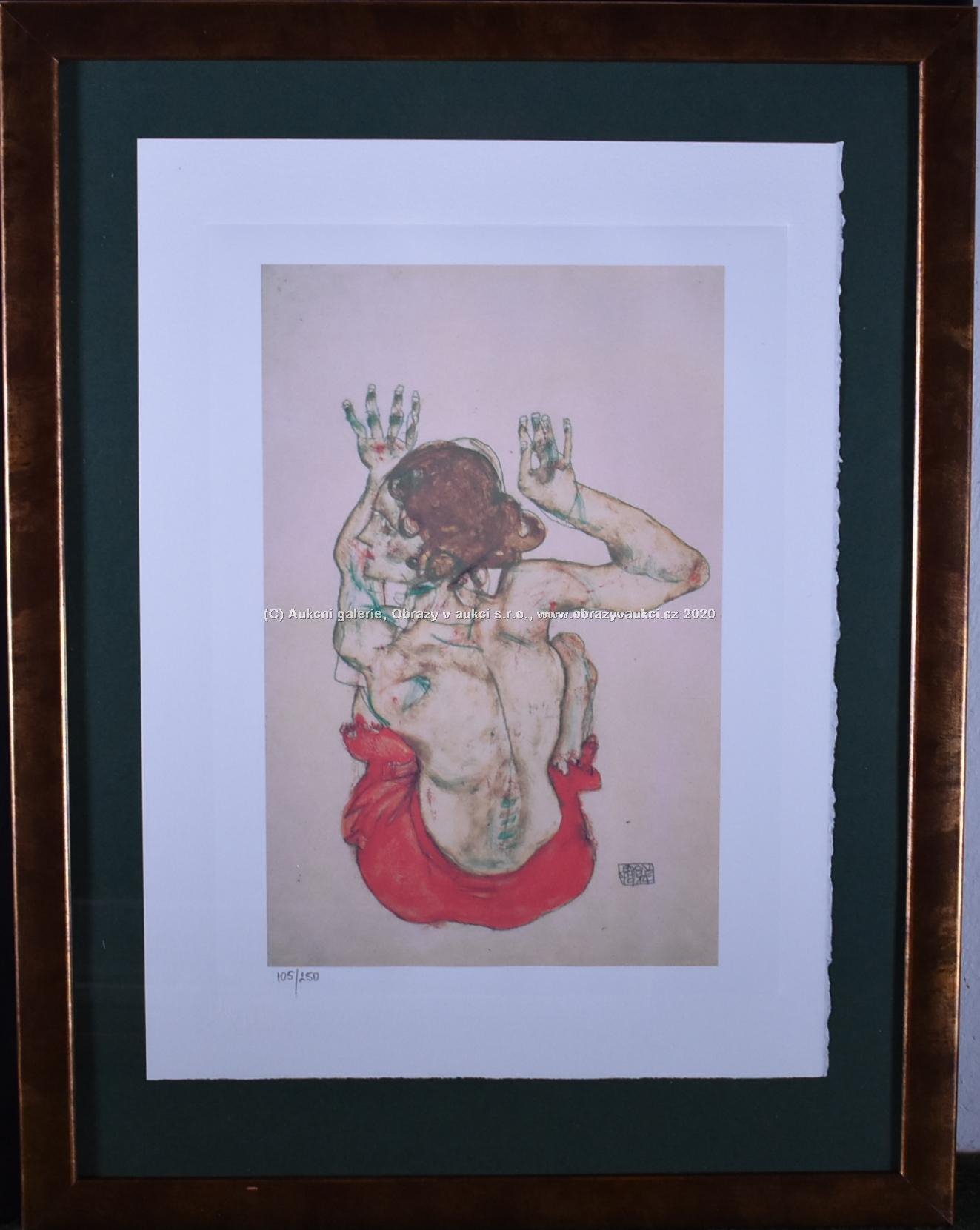 Egon Schiele - Sitzender weiblicher Rückenakt mit rotem Rock