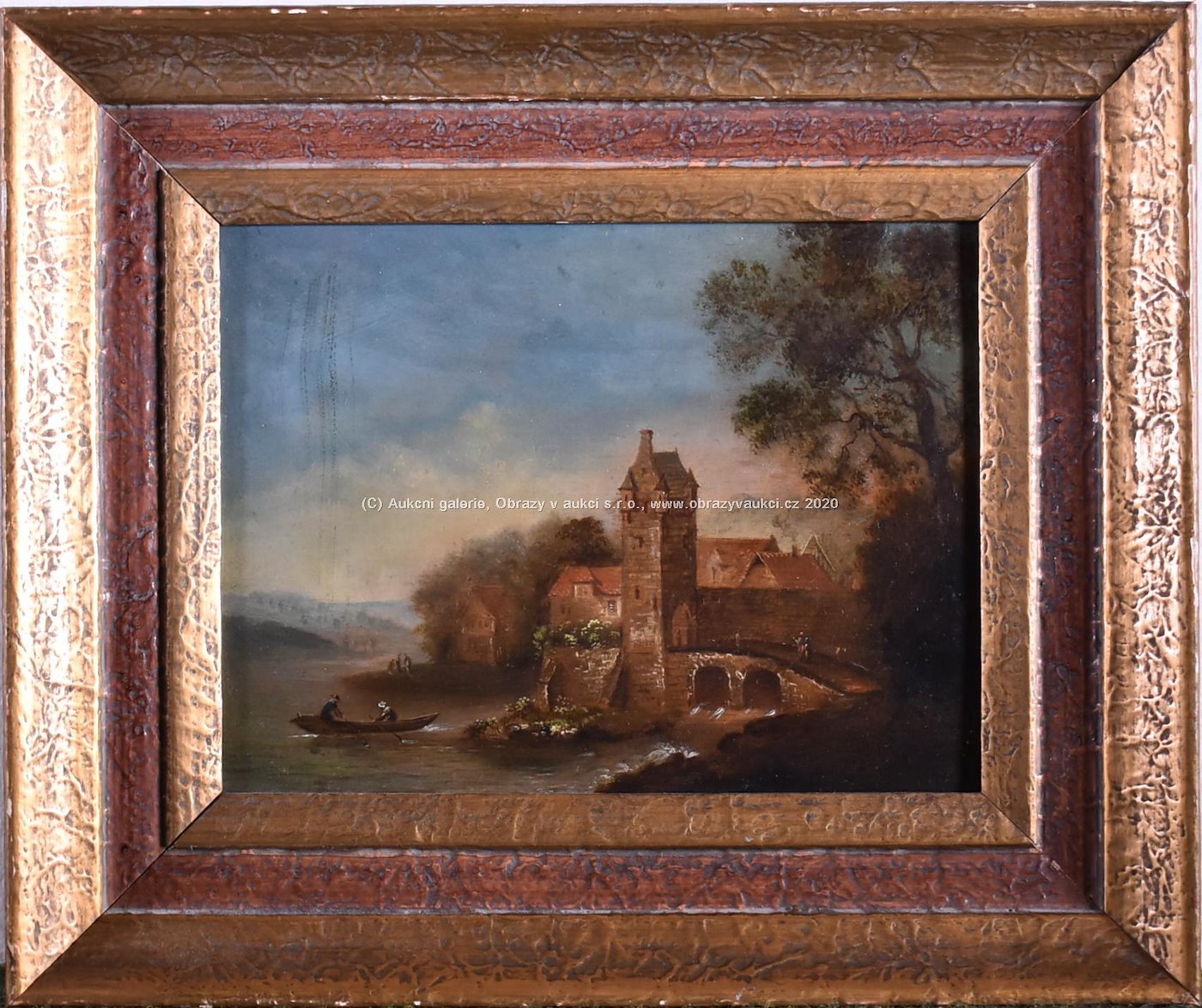 evropský malíř konce 18. stol. - Romantické zákoutí s hradem
