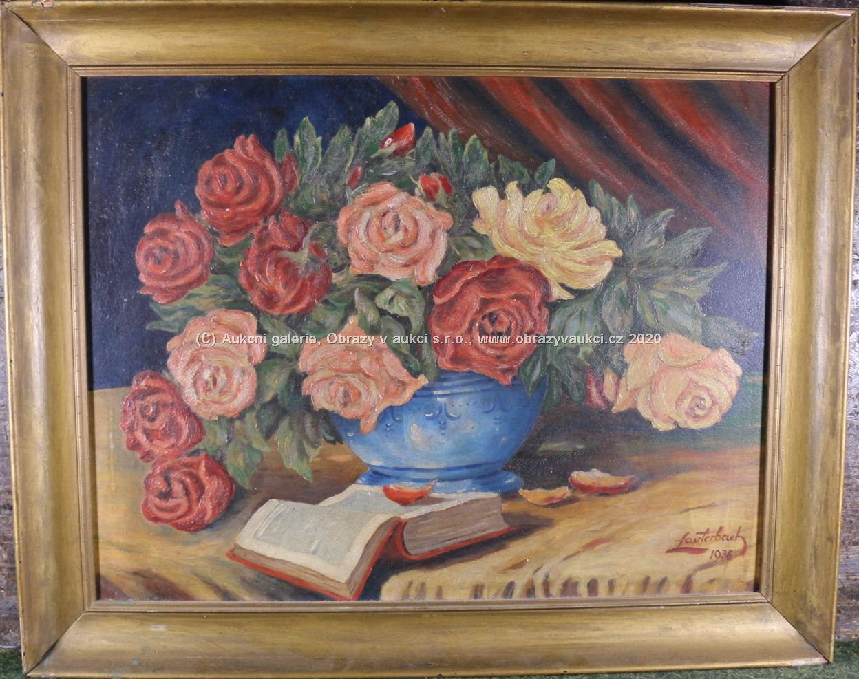 Julius Lauterbach - Zátiší s růžemi a knihou