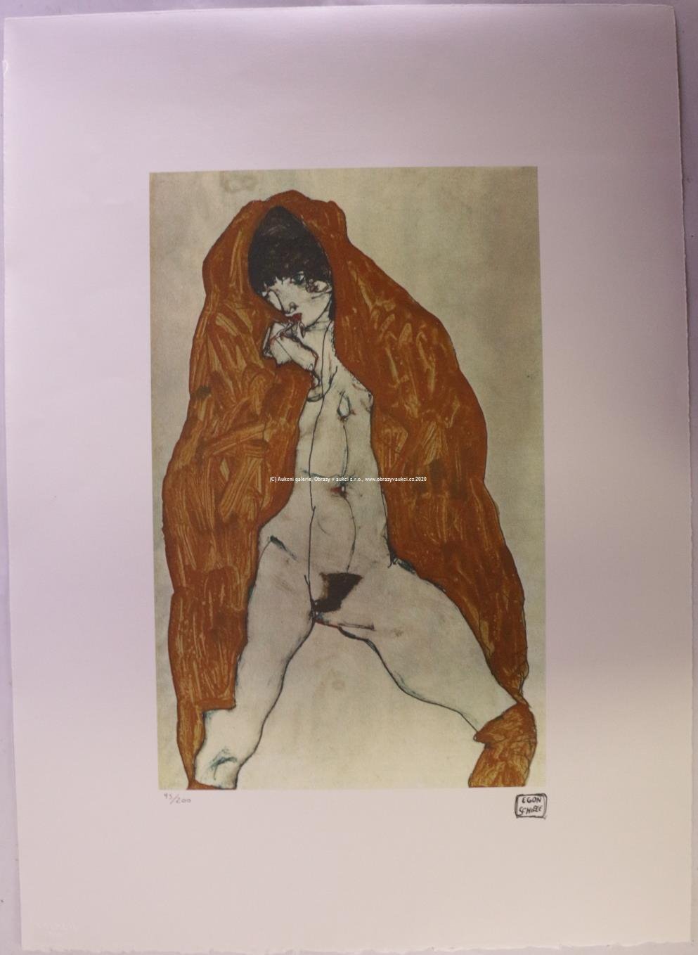 Egon Schiele - Akt v červeném rouchu