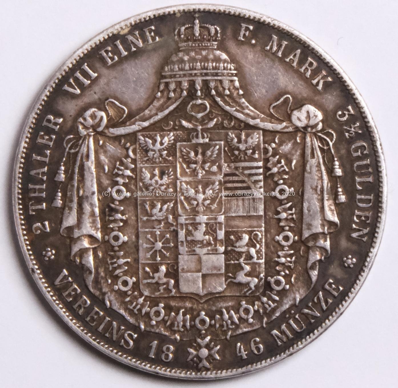  Friedrich Wilhelm IV. - 2 tolary - stříbro 900/1000, hrubá hmotnost mince 37,06 g