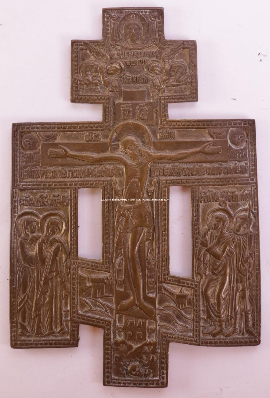 Rusko 19. stol. - Ikona Mosazný kříž s Ukřižovaným